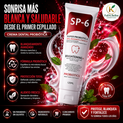 BrightBiome™️ – Pasta Dental Probiótica SP-6 120ml para Dientes Más Blancos, Aliento Fresco y Cuidado Completo ✅